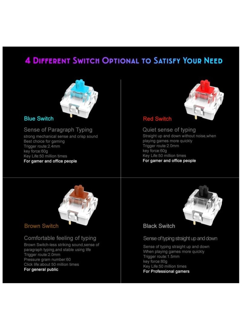 AULA F2088 Classic Mechanical Keyboard with Black Switches,White Light LED Backlit Gaming Keyboard,Removable Wrist Rest,USB Wired Computer Keyboard for PC,Laptop - Image 4