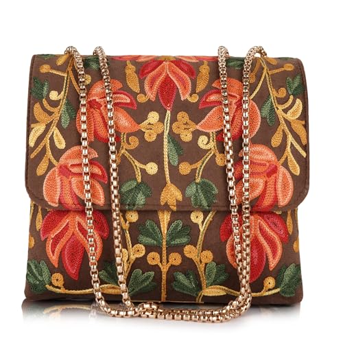 EVEDA Synthetic Leather Stylish Fancy Gorgeous Embroidered Design Crossbody Gold Chain Side Sling Bag For Women - Image 2