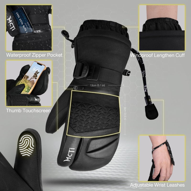 MCTi Snowboard Gloves with Wrist Guard 6-Finger Waterproof Mittens for Winter Snow Skiing - Image 5