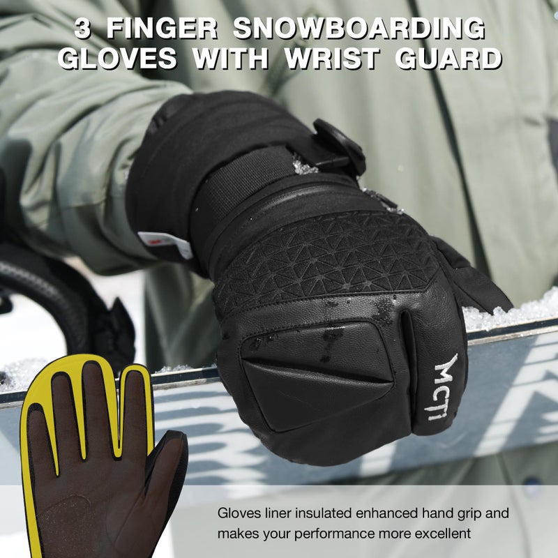 MCTi Snowboard Gloves with Wrist Guard 6-Finger Waterproof Mittens for Winter Snow Skiing - Image 4