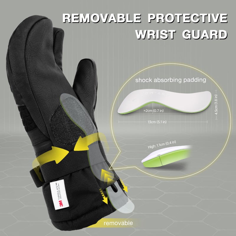 MCTi Snowboard Gloves with Wrist Guard 6-Finger Waterproof Mittens for Winter Snow Skiing - Image 2