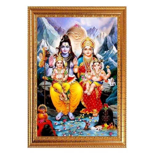 Frame Cart Lord Shiv Parivar Photo Frame for Home and Office Decor | Divine Hindu Deity Wall Art for Living Room, Bedroom, or Office Wall Decorations (Design 02, 12x18 Inches) - Image 1