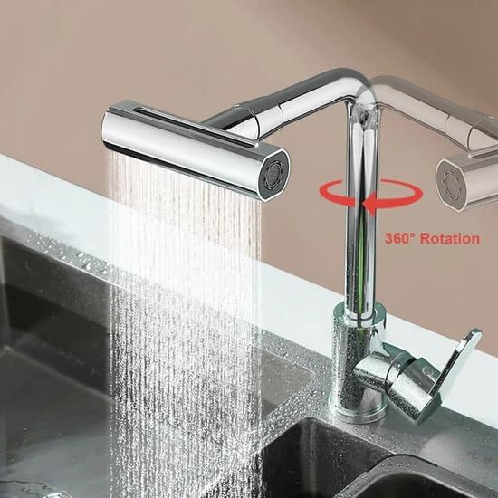 HEVASNEK Kitchen Faucet Hot Cold Mixer Tap Shower Sprayer 4in1 Kitchen Faucet Waterfall Stream 360 Degree Rotating Basin Sink Faucet Pull Out Mountain Rotatable Swivel Kitchen Tap - Image 3