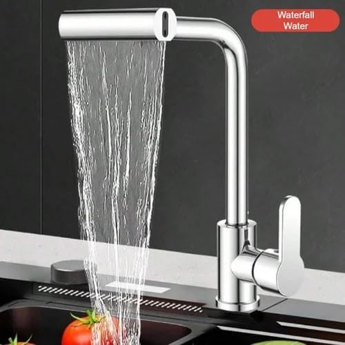 HEVASNEK Kitchen Faucet Hot Cold Mixer Tap Shower Sprayer 4in1 Kitchen Faucet Waterfall Stream 360 Degree Rotating Basin Sink Faucet Pull Out Mountain Rotatable Swivel Kitchen Tap - Image 5