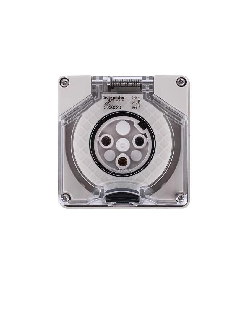 Schneider 250V 20A IP56 56 Series 56SO320 Surface 3 Pin Socket Outlet Grey - Image 1