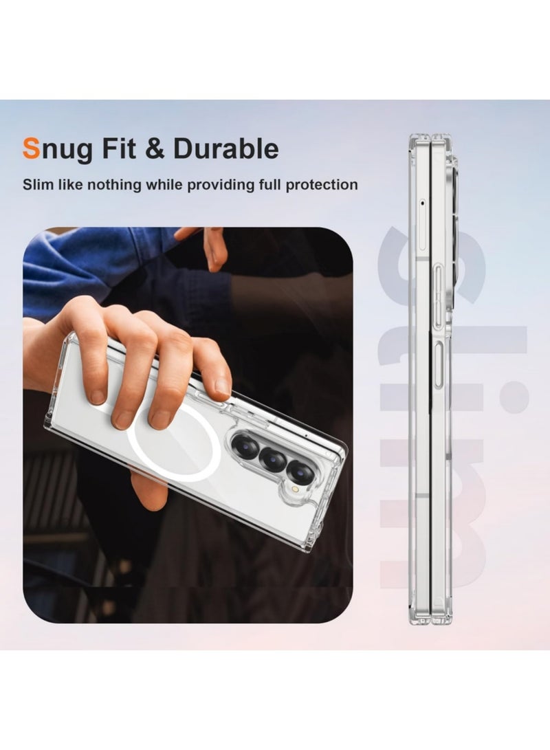 اووكاي جراب مغناطيسي لهاتف Samsung Galaxy Z Fold 7، متوافق مع Mag-Safe، شفاف مقاوم للصدمات من البولي كربونات ومصد مرن من مادة TPU - غطاء واقٍ رفيع مضاد للاصفرار لهاتف Galaxy Z Fold 7 (شفاف) - Image 2