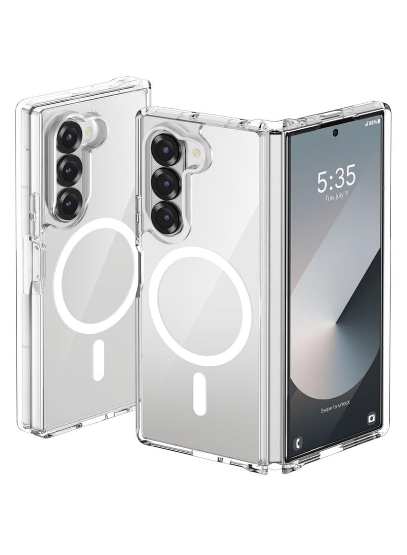 اووكاي جراب مغناطيسي لهاتف Samsung Galaxy Z Fold 7، متوافق مع Mag-Safe، شفاف مقاوم للصدمات من البولي كربونات ومصد مرن من مادة TPU - غطاء واقٍ رفيع مضاد للاصفرار لهاتف Galaxy Z Fold 7 (شفاف) - Image 1