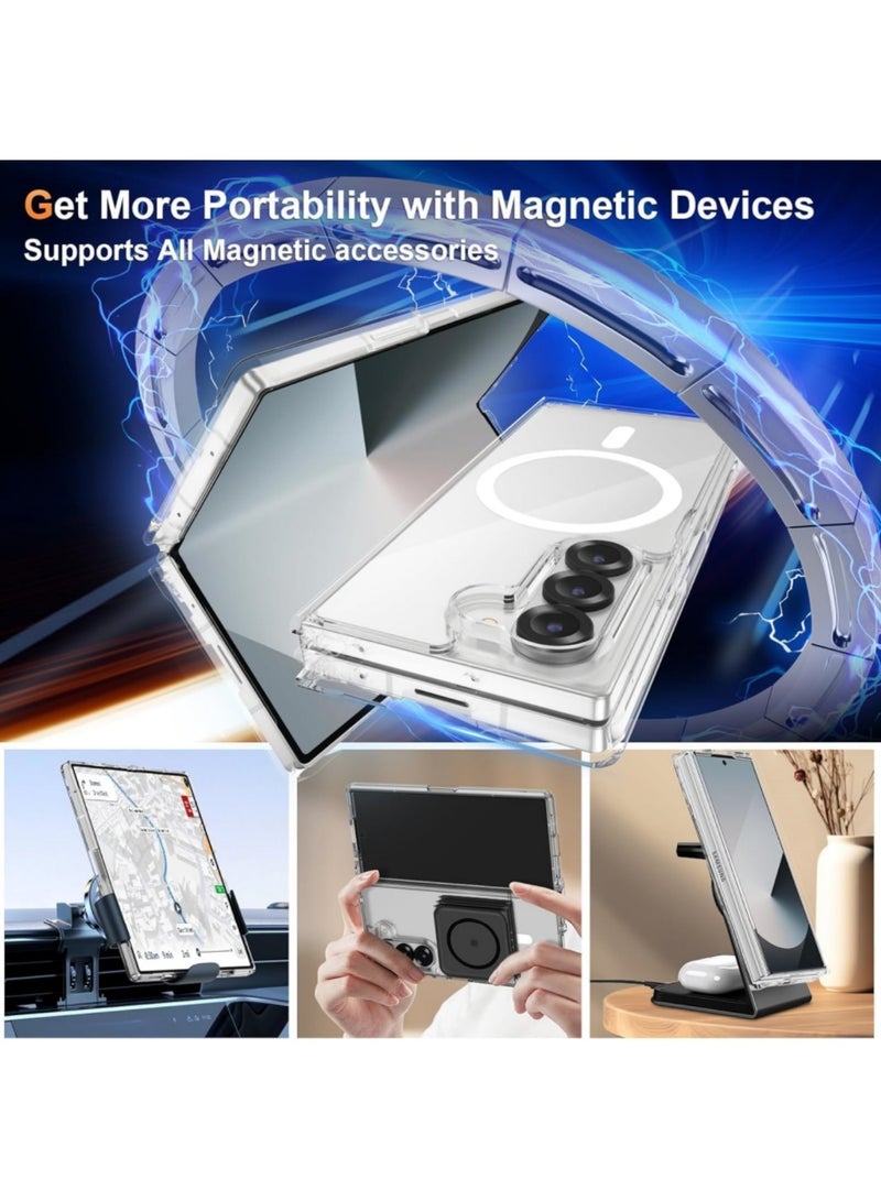 اووكاي جراب مغناطيسي لهاتف Samsung Galaxy Z Fold 7، متوافق مع Mag-Safe، شفاف مقاوم للصدمات من البولي كربونات ومصد مرن من مادة TPU - غطاء واقٍ رفيع مضاد للاصفرار لهاتف Galaxy Z Fold 7 (شفاف) - Image 3