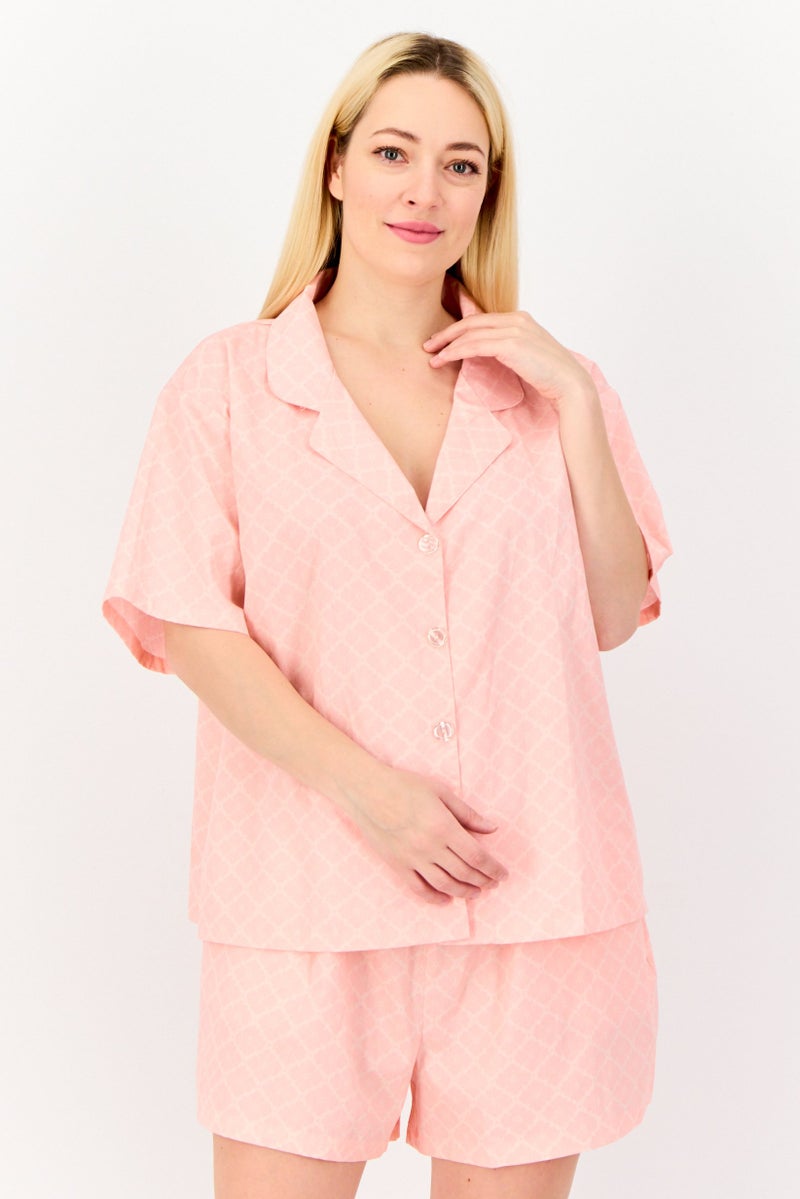 Flora Women 2 Pieces Floral Print Pyjama Set, Coral  - Image 1