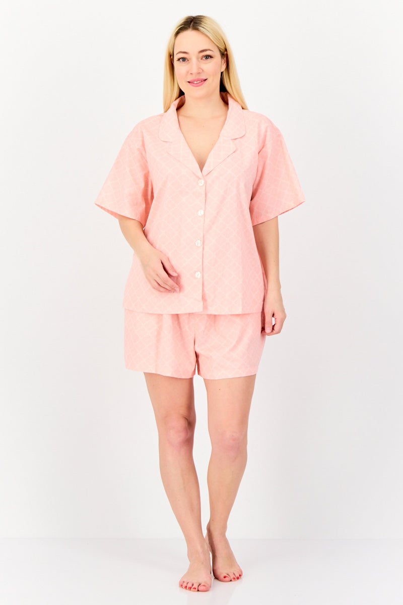 Flora Women 2 Pieces Floral Print Pyjama Set, Coral  - Image 2