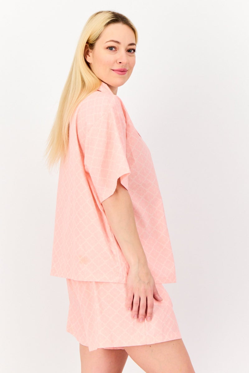 Flora Women 2 Pieces Floral Print Pyjama Set, Coral  - Image 3
