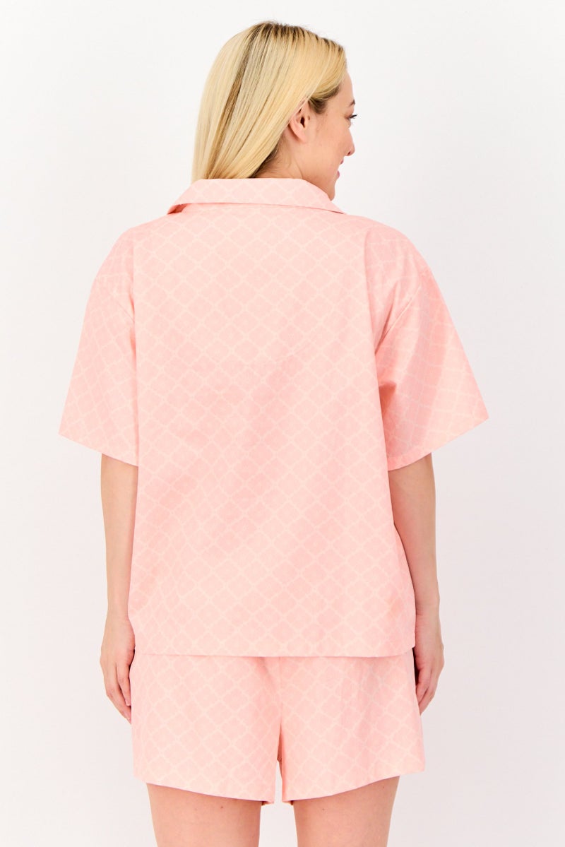 Flora Women 2 Pieces Floral Print Pyjama Set, Coral  - Image 4