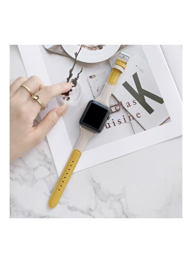 نيبمينينت سوار ساعة بديل بتصميم عرقي لسلسلة ساعات أبل 1/2/3/4/5/6/7/SE مقاس 38/40/41 مم أصفر/ابيض - Image 1