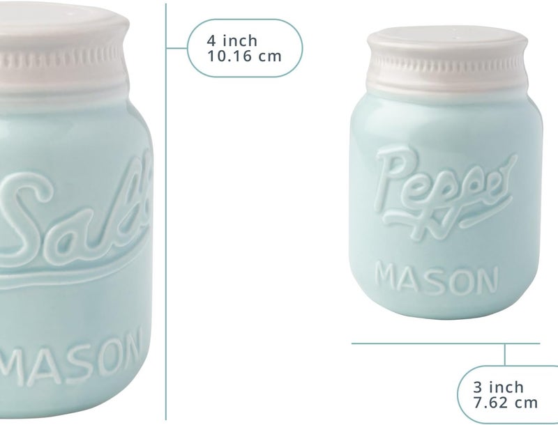 Comfify Mason Jar Salt & Pepper Shakers – Aqua Blue Ceramic – Rustic Shabby Chic Kitchen Decor - Image 2