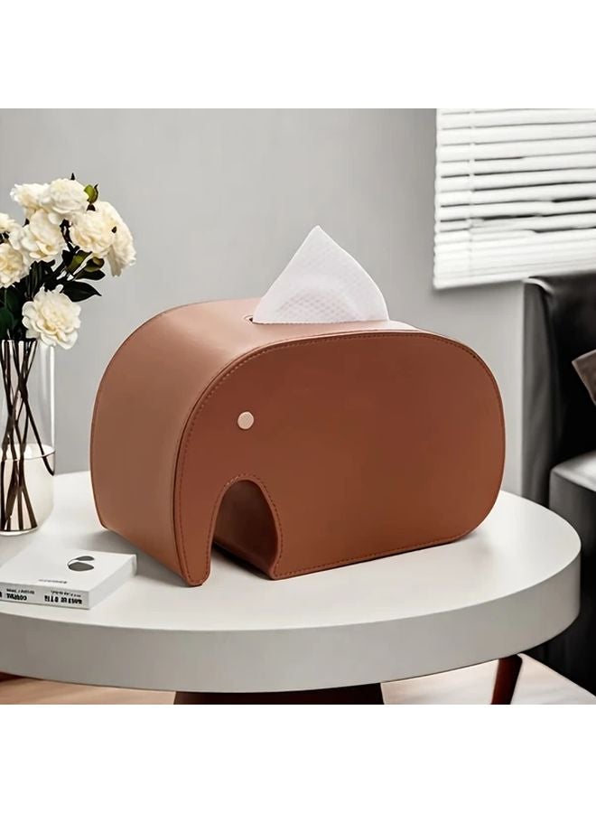 Milk Brown Leather Texture Elephant Design Tissue Box For Home And Office Decor - Image 2