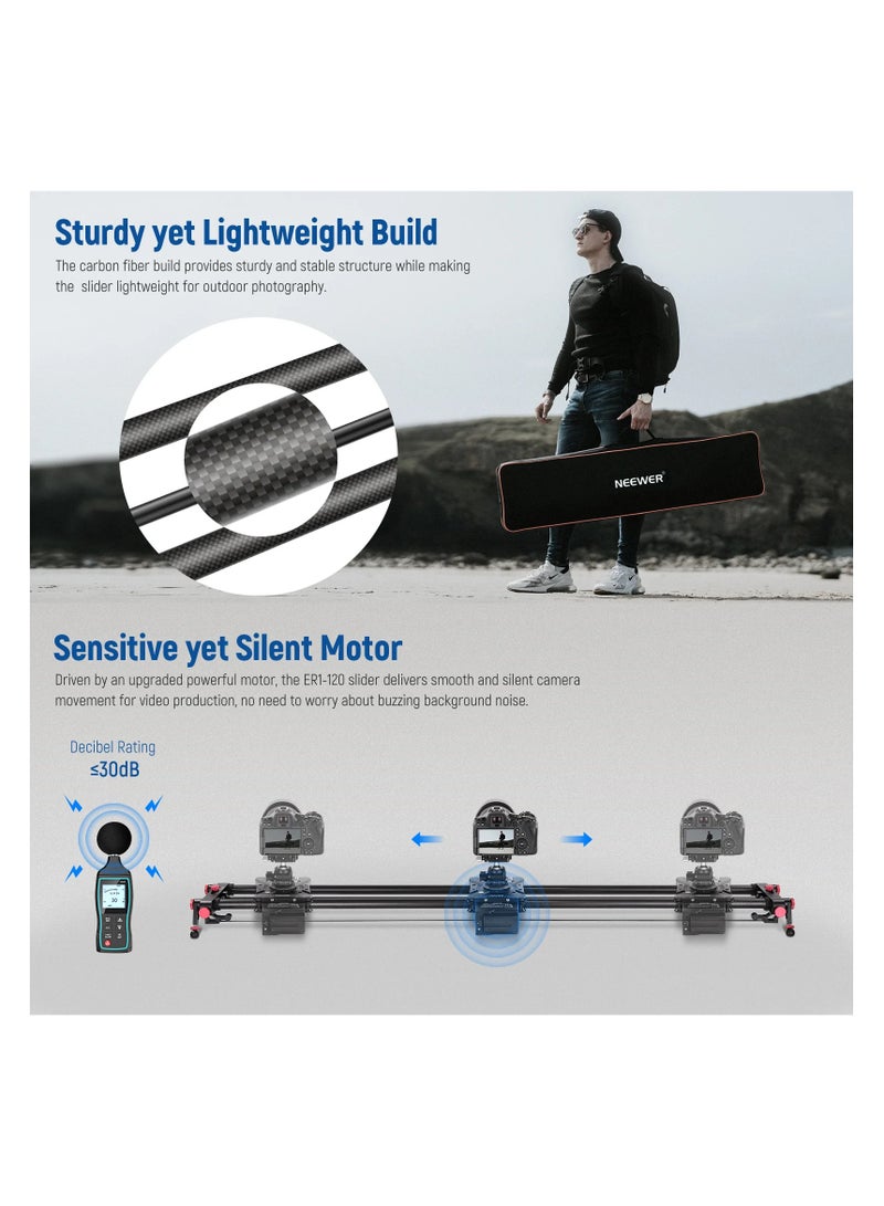 Neewer ER1 120cm Carbon Fiber Motorized Camera Slider  App & Remote Control  5kg Payload  DSLR/Mirrorless/Vlogging Slider black - Image 2