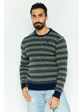 Robe Di Kappa Men Crew Neck Knitted Long Sleeves Sweater, Navy  - Image 1