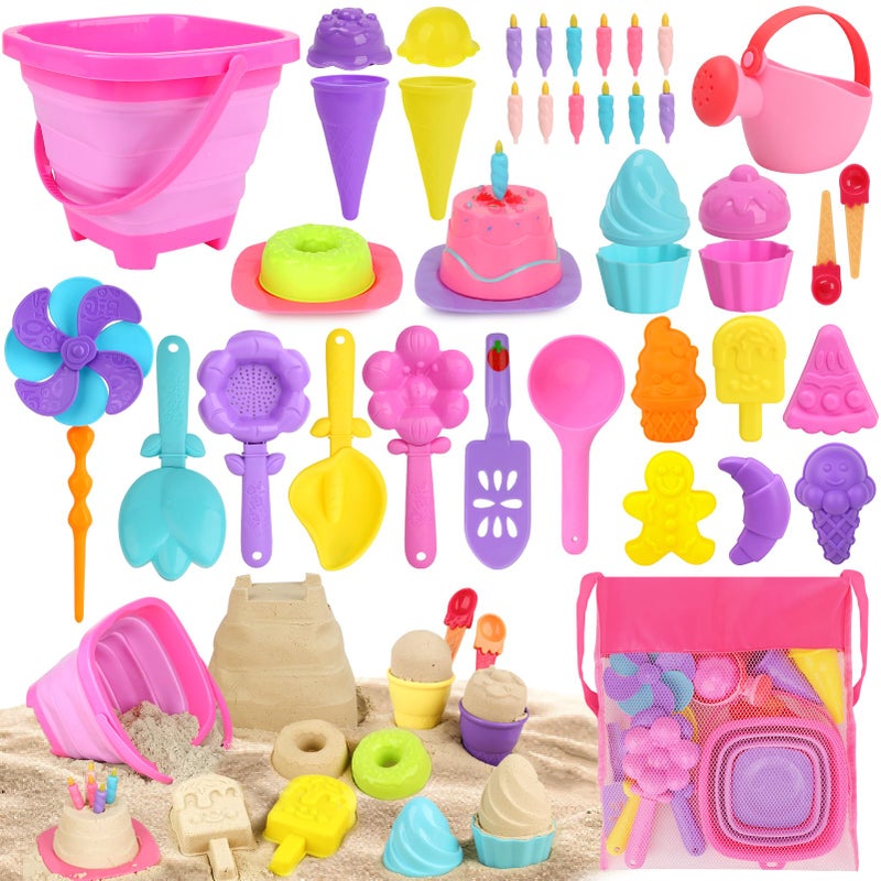 Dreamon Collapsible Beach Toys Set for Kids 310 Collapsible Sand Bucket Shovels Set with Mesh Bag and Beach Molds Ice Cream Sand Toys for Beach Sandbox Travel Toys for Kids Toddlers Girls - Image 2
