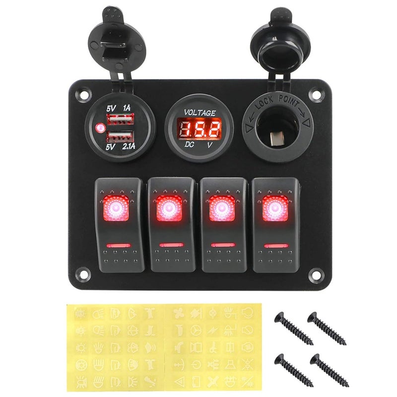 Wivplex 4 Gang Rocker Switch Panel with USB and Voltmeter - Image 1