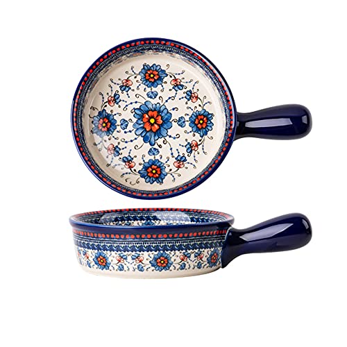 Bicuzat Blue and Orange Flower Vintage Style Ceramic Bakeware Casserole Dish Baking Pan Lasagna Pans Baking Dish with Handles for Oven/Cooking/Kitchen-1 PCS-20 OZ - Image 5