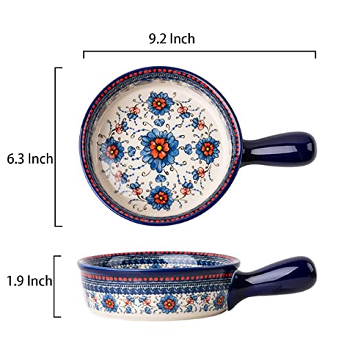 Bicuzat Blue and Orange Flower Vintage Style Ceramic Bakeware Casserole Dish Baking Pan Lasagna Pans Baking Dish with Handles for Oven/Cooking/Kitchen-1 PCS-20 OZ - Image 2