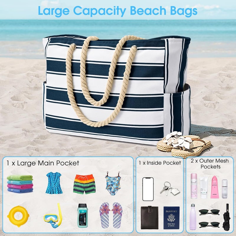 Becokan Beach Bags for Women, Large Waterproof Beach Tote Bag with Zipper Beach Bags Waterproof Sandproof Swim Pool Bag Large Tote - Image 5