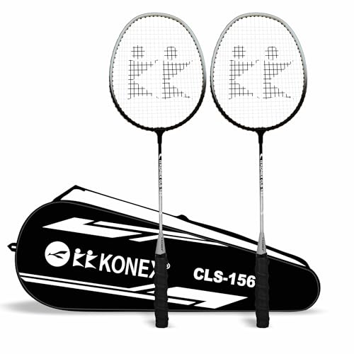 Konex Lightweight Aluminium Badminton Racquet for Beginners & Intermediates | Durable Frame with Full Cover Bag - Black (Pack of 2) - Image 1