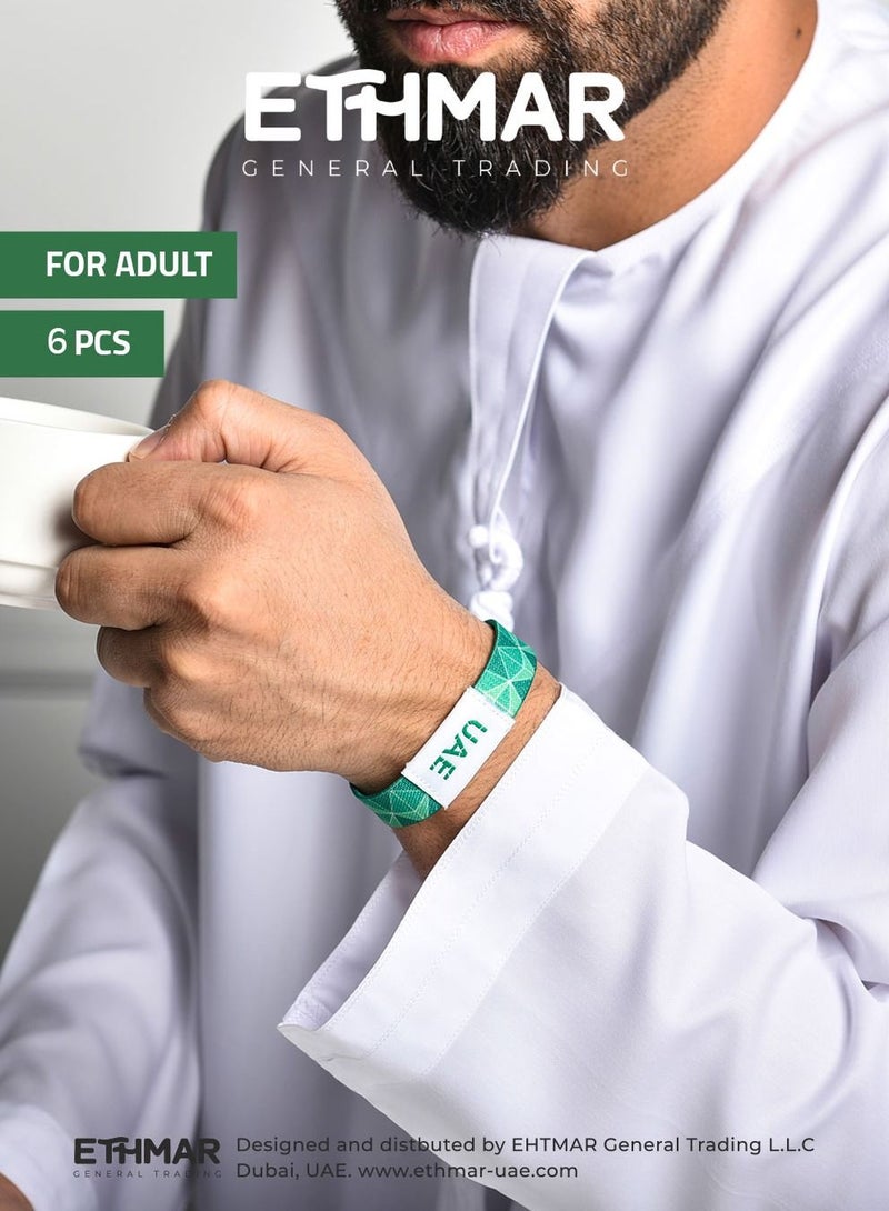 Bracelets Ethmar Bracelets 6 high quality elastic band bracelets Green Color Design for Adult Embroidered in the middle on both sides with UAE in Arabic and English - Image 5