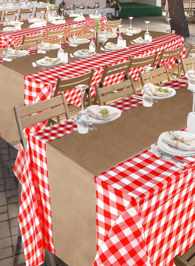 Boyiee 6 Pcs Red and White Checkered Picnic Tablecloths, Plastic Gingham Table Covers Printed Burlap Table Runners for Farm Theme Birthday Western Barnyard Party Supplies, 54 x 108 Inch - Image 4