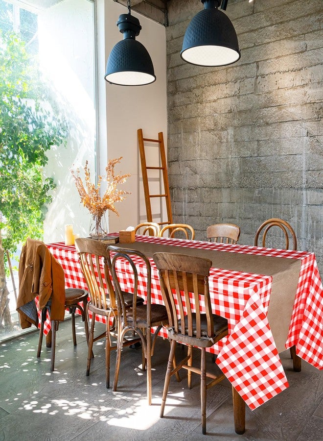 Boyiee 6 Pcs Red and White Checkered Picnic Tablecloths, Plastic Gingham Table Covers Printed Burlap Table Runners for Farm Theme Birthday Western Barnyard Party Supplies, 54 x 108 Inch - Image 5