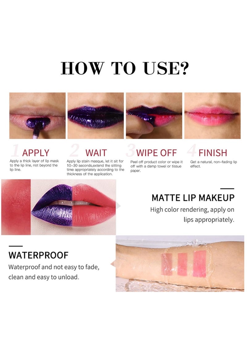 ليكرين Peel Off Lip Tint Stain 3 قطع ، وشم تقشير الشفاه ، مقاوم للماء مقاوم للنقل طويل الأمد Lip Stain Tint Lip أحمر شفاه كبير ، مصطبغ للغاية غير لامع  - Image 5