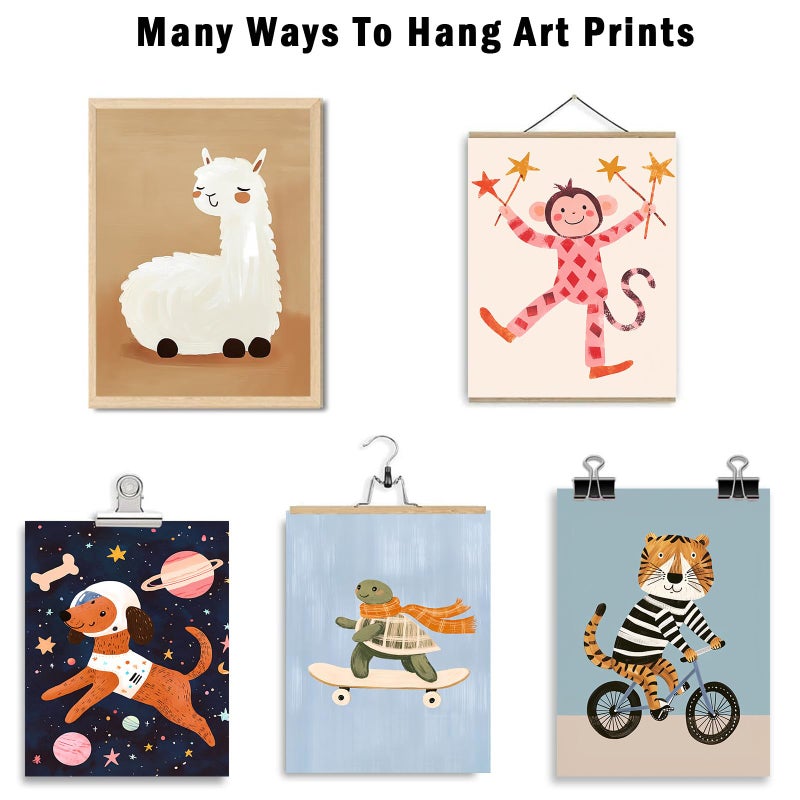 Aroutde 16Pcs Cartoon Animal Canvas Wall Art Nursery Room Funny Animal Pictures Octopus Tiger on Bikes Dog Turtle Skateboard Posters for Toddler Baby Kids Bedroom Playful Nursery Playroom Decor - Image 3