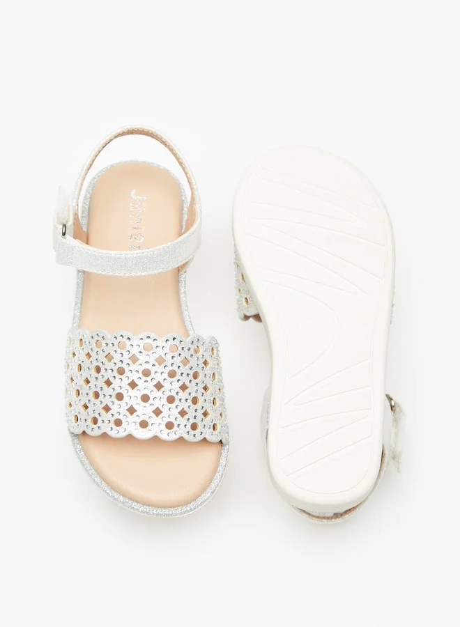 JUNIORS Girls Embellished Sandals With Hook And Loop Closure