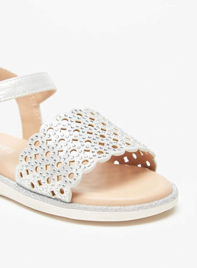 JUNIORS Girls Embellished Sandals With Hook And Loop Closure