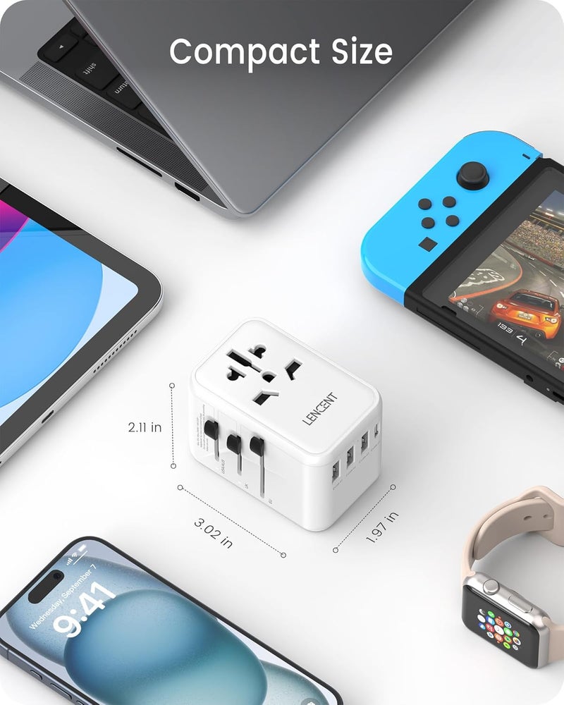 لينسينت محول سفر عالمي ، شاحن دولي GaN III بقدرة 45 واط مع 3 منافذ USB ومنفذي Type-C للشحن السريع PD، محول قابس عالمي لأجهزة iPhone وGalaxy وأجهزة الكمبيوتر المحمولة، أنواع A/C/G/I (الولايات المتحدة/المملكة المتحدة/الاتحاد الأوروبي/أستراليا)، أبيض - Image 4