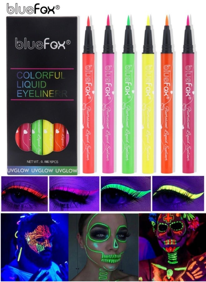 BLUE FOX Colorful Liquid Eyeliner Glow in The Dark Body Face Paint Cosplay Makeup, Black Light Neon Luminous Body Paint Makeup Party Supplies, Professional Glow Face Painting Kit for Kids & Adults  - Image 1