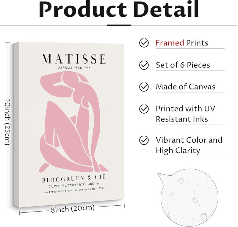 Youillne Henri Matisse Wall Art Prints - Set of 6 - Image 2