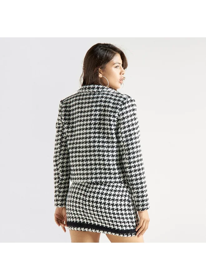 Splash FAV Houndstooth Textured Double-Breasted Blazer with Button Accents