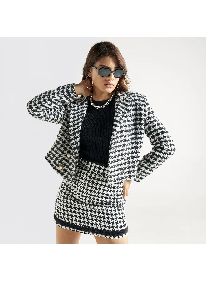Splash FAV Houndstooth Textured Double-Breasted Blazer with Button Accents
