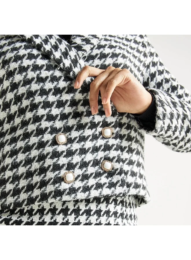 Splash FAV Houndstooth Textured Double-Breasted Blazer with Button Accents