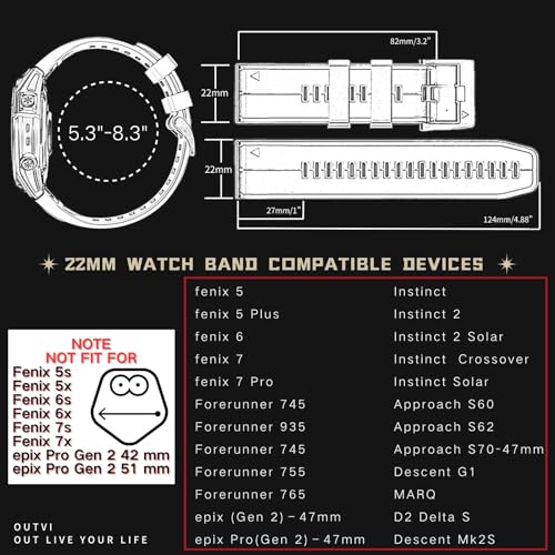 OUTVI 22mm watch band for garmin watch fenix 8 47mm fenix 6 pro solar fenix 7 pro sapphire solar fenix 5 quickfit 22 watch bands for garmin watch replacement strap blue black - Image 3