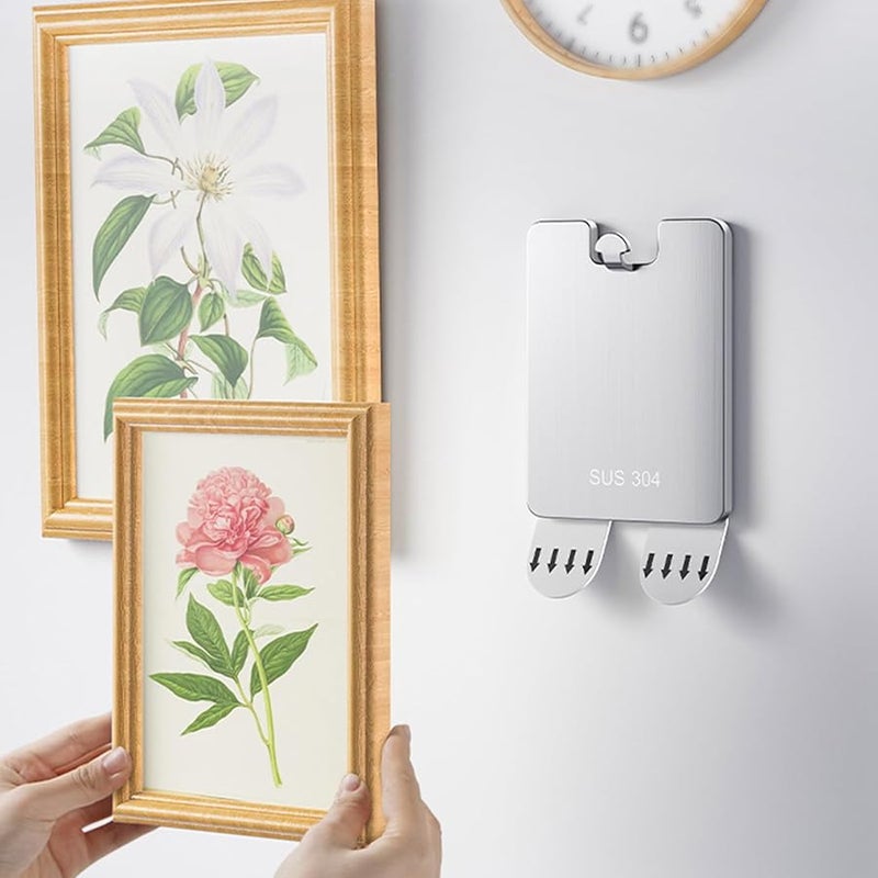 خطاف حائط من الفولاذ المقاوم للصدأ بدون حفر، أجهزة تعليق إطارات الصور سريعة الإعداد، محمولة للاستخدام المنزلي - Image 3