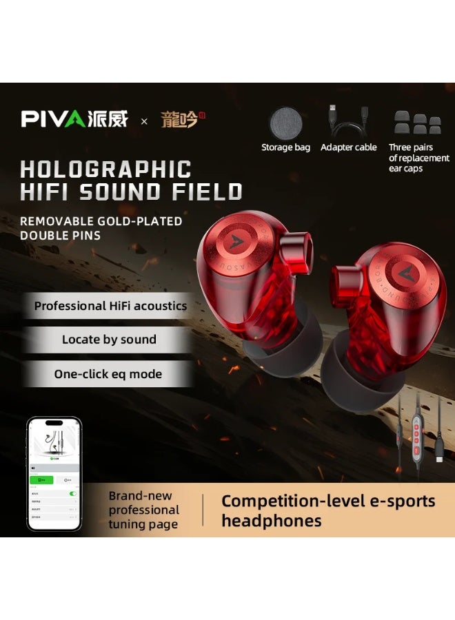 PIVA DRACOON H8C-R Type-C Earphones with Built-in DSP Sound Card, High-Resolution Gaming and Music HiFi Sound, Dual-Chamber Stereo Headphones with Powerful Bass, Detachable 150cm Wired Earphones - Image 2