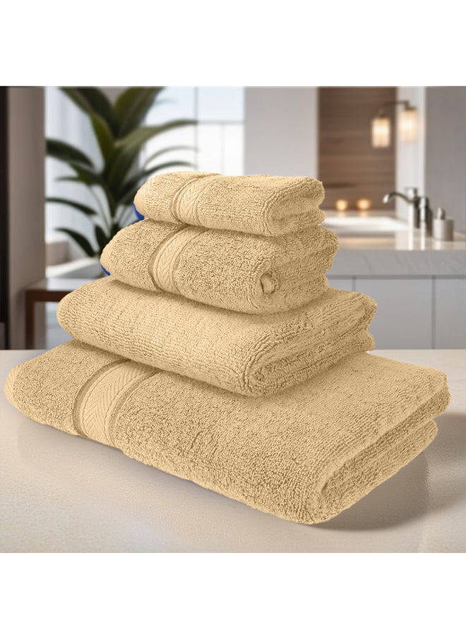 Hotel Linen Klub Hotel Linen Klub LUXURY PACK of 4 Bathroom Towel Sets - 100% Cotton 650 GSM Terry Dobby Border Ring Spun - Super Soft ,Quick Dry,Highly Absorbent ,Bathroom Towel Set with 900GSM Bath Mat, Beige  - Image 2