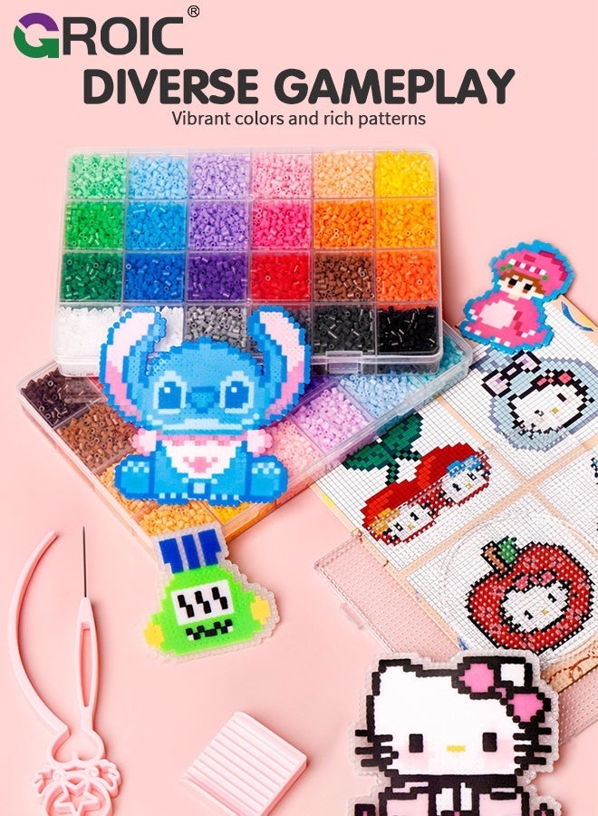 GROIC 14000 Pcs Fuse Beads Set, Complete DIY Melting Bead Set with Plug Mini Iron, Homeschool Arts and Crafts Supplies for Kids, Art Decorations for Room, Gifts for Kids Age 5+, 24-Color Fuse Bead Craft Kit - Image 1