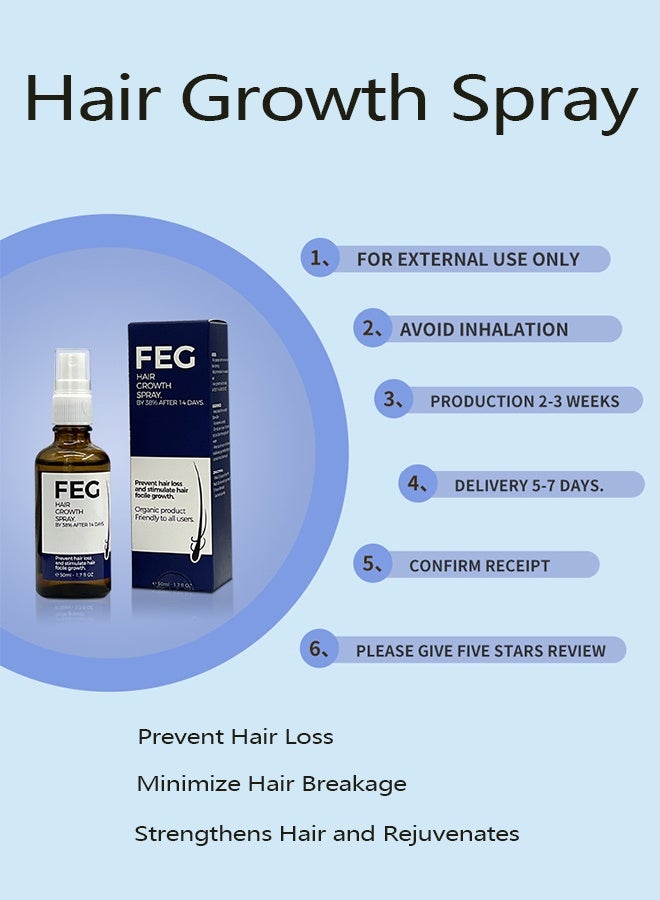 FEG Hair Growth Spray, Strengthens Hair and Rejuvenates, Prevent Hair Loss, Minimize Hair Breakage, Help Strengthen Hair Follicles and Rrestore Damaged Hair for Women and Man  50ml - Image 4