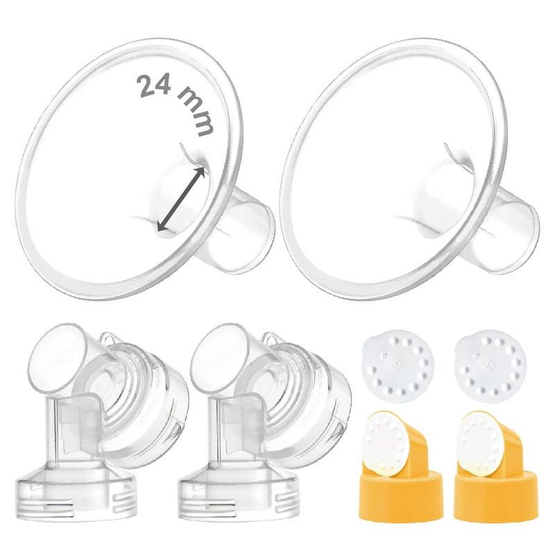 Maymom MyFit Flange Set TwoPiece Breast Shield 24mm Medium Connector Valve Membrane Compatible with Medela Breast Pumps Pump in Style Advanced Lactina Symphony Not Original Medela Pump Parts