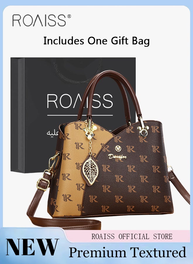 roaiss Classic Vintage Textured Handbag for Women with Pendant Decor and Gift Bag Trendy Large Capacity Shoulder Crossbody Bags in Luxury Print for Mother and Wife Suitable for Birthday Gift or Ramadan - Image 1