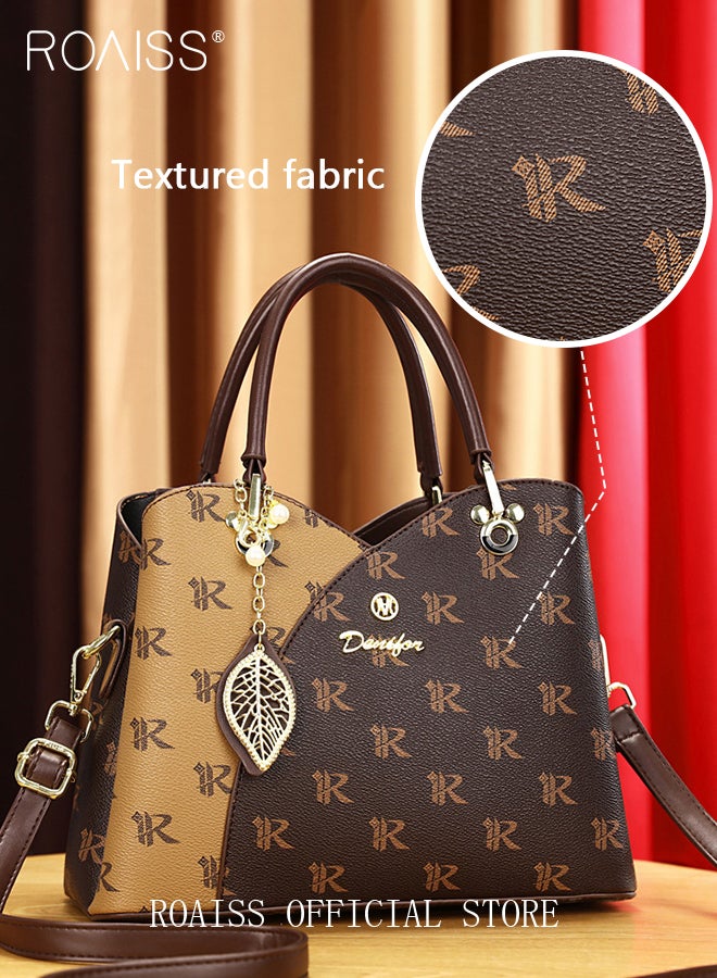 roaiss Classic Vintage Textured Handbag for Women with Pendant Decor and Gift Bag Trendy Large Capacity Shoulder Crossbody Bags in Luxury Print for Mother and Wife Suitable for Birthday Gift or Ramadan - Image 2