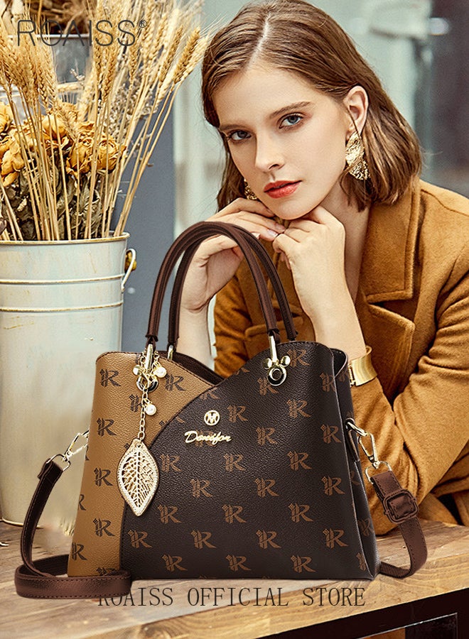 roaiss Classic Vintage Textured Handbag for Women with Pendant Decor and Gift Bag Trendy Large Capacity Shoulder Crossbody Bags in Luxury Print for Mother and Wife Suitable for Birthday Gift or Ramadan - Image 5